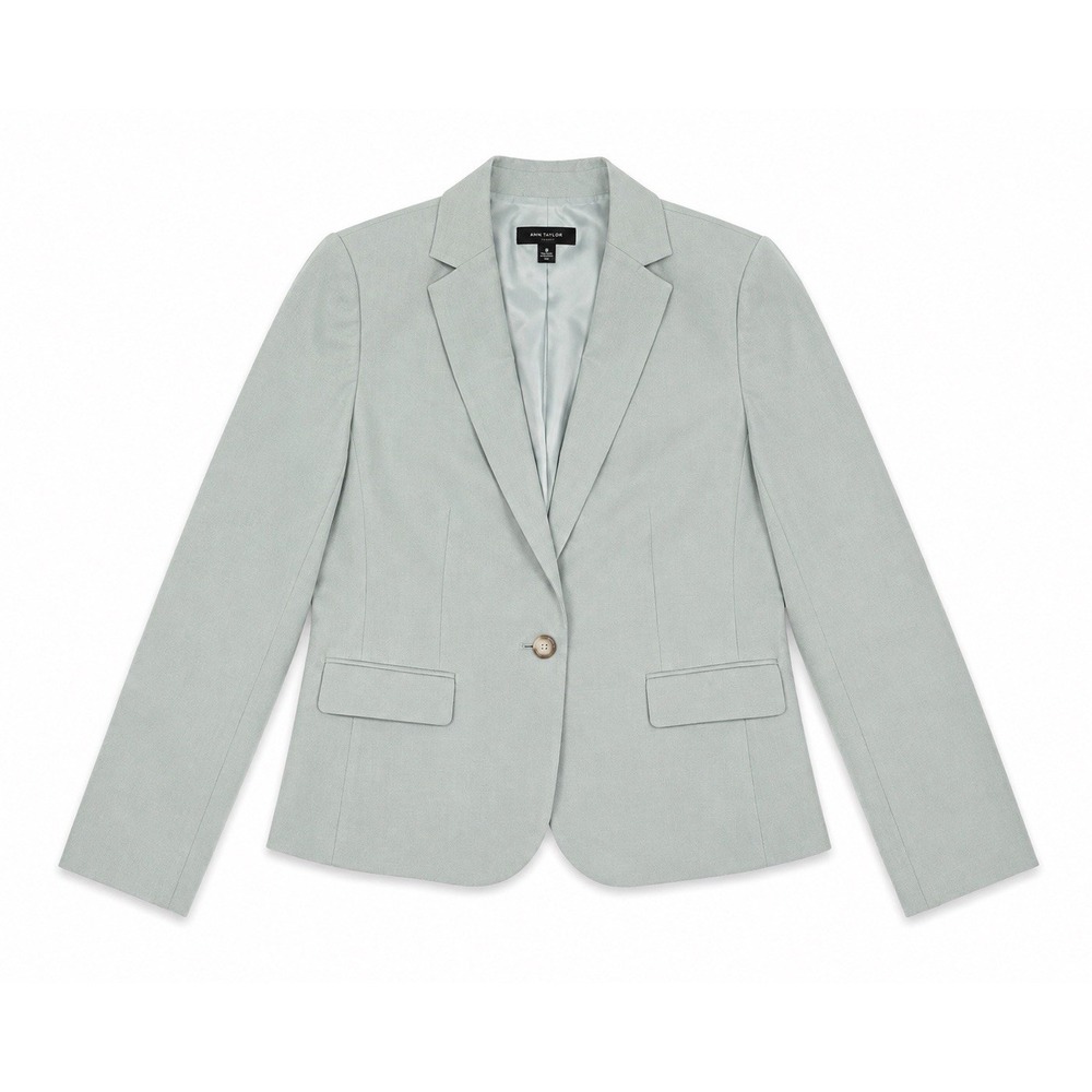 Ann Taylor Petite Blazer Women's 12P Light Blue Stretch Single Button Workwear